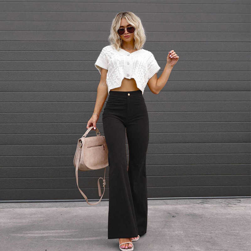 Women's Pants Capris Corduroy Flare Pants Women's Solid High Waist Casual Wear Ultra Thin Fit Simple Button Flight Women's Wear T230825