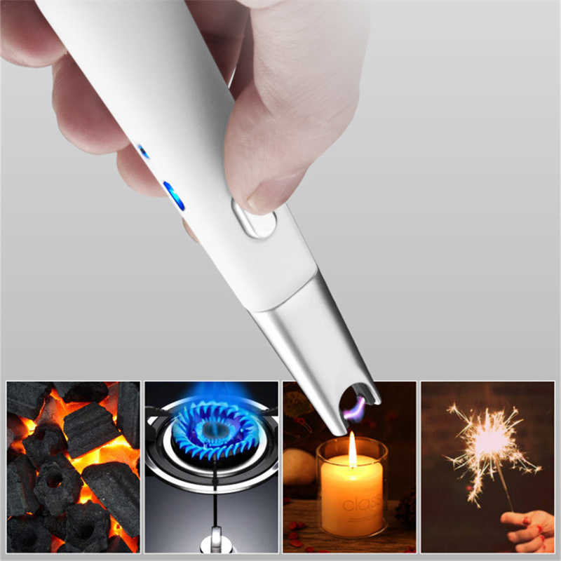 Electric Mini Curved BBQ Lighter USB Windproof Flameless Plasma Ignition Torch Kitchen No Gas for Candle Stove TSR5