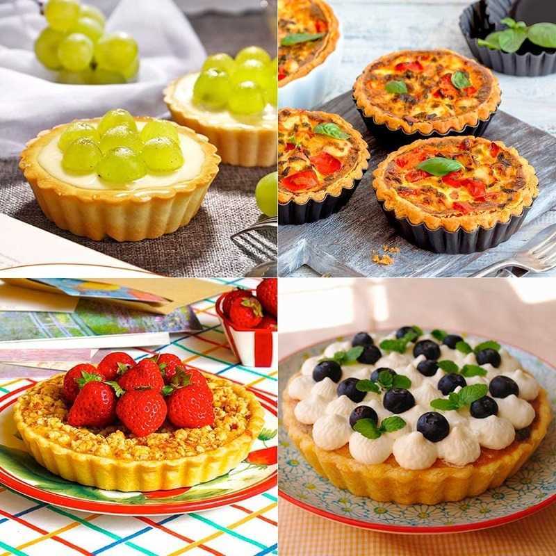 Zestaw 6 nietkniętych cierpki quiche Flan Forms Forma okrągła 4-calowa stalowa stalowa forma pieczenia z wyjmowanym dolnym narzędziami do pieczenia HKD230828