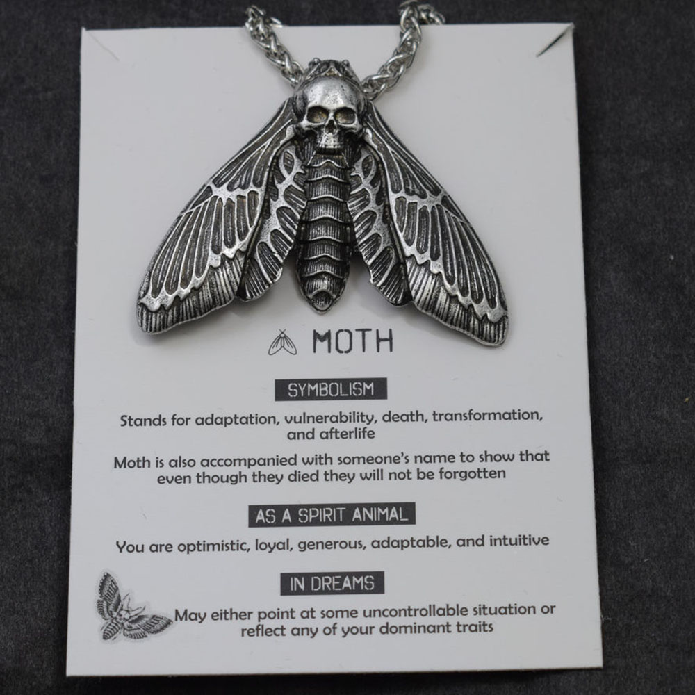 Sterfgevallen hoofd schedel Moth ketting met kaart wedergeboorte betekenis cadeau voor haar