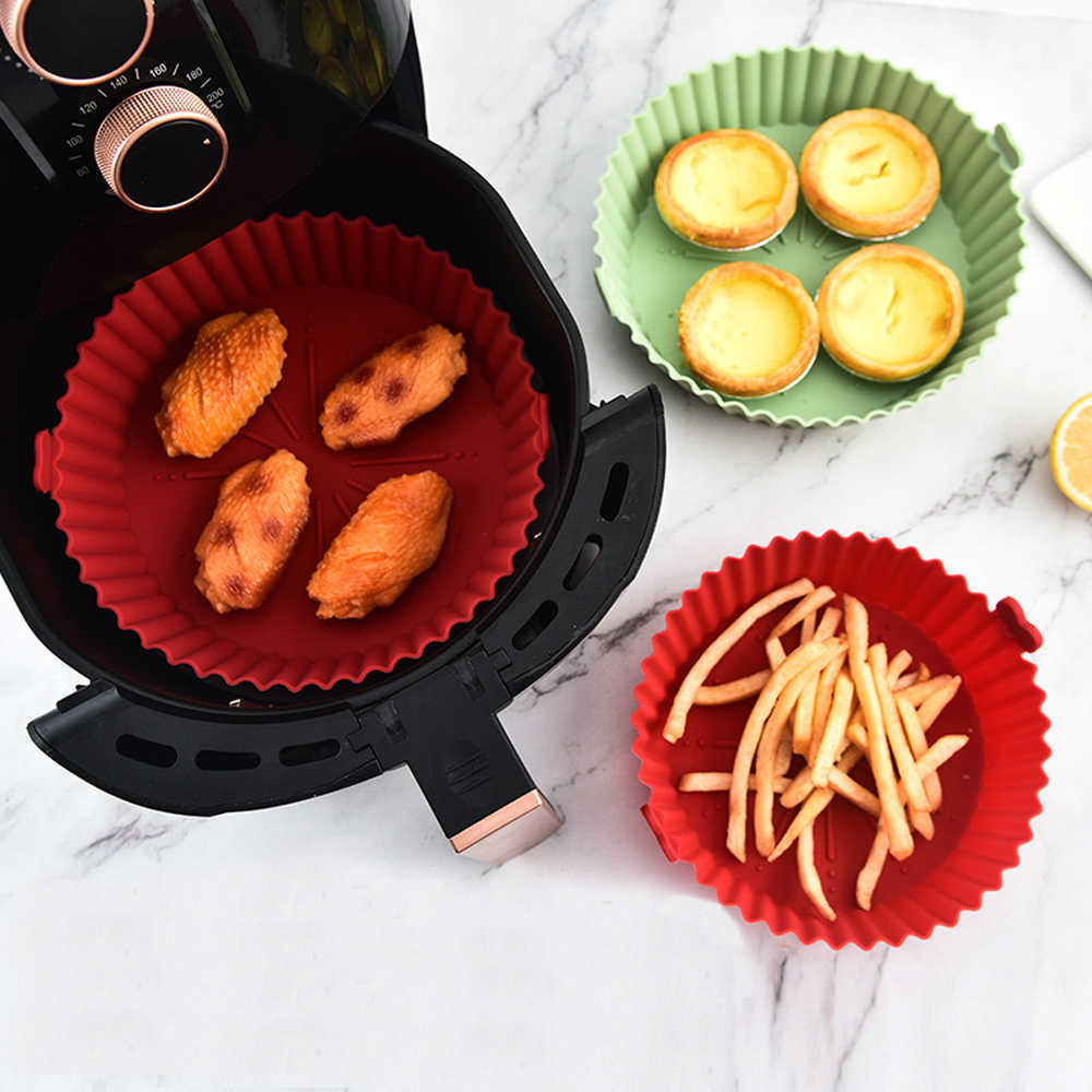 OIMG Rond Remplacement Friteuses À Air Four Plateau De Cuisson Panier De Poulet Frit Tapis Friteuse À Air Silicone Pot Grill Pan Accessoires De Cuisine HKD230828