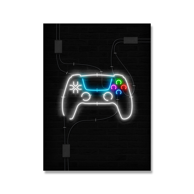 Neon Aurora Game Controller Poster och tryck Abstrakt Hemdekoration Fun Party Game Canvas Målar Väggkonst Bilder pojkar Spela Gaming Room Home Decor No Frame WO6