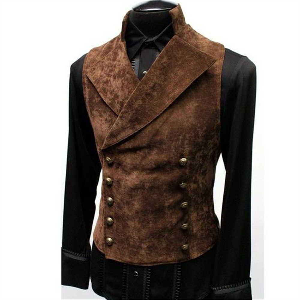 Mens Double Breasted Gothic Steampunk Velvet Vest Stand Collar Medieval Victorian Suede Waistcoat Men Stage Cosplay Prom Costume HKD230828