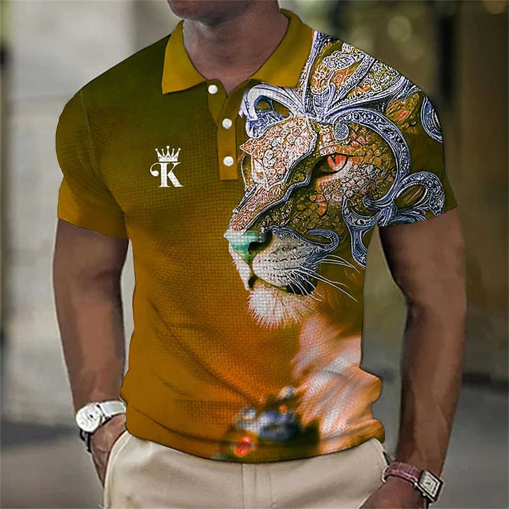 Animal Hommes Polo Chemise 3d Lion Impression Casual Quotidien Revers Tops T-shirts Bête Féroce T-shirt Pour Homme Vêtements D'été Manches Courtes HKD230825