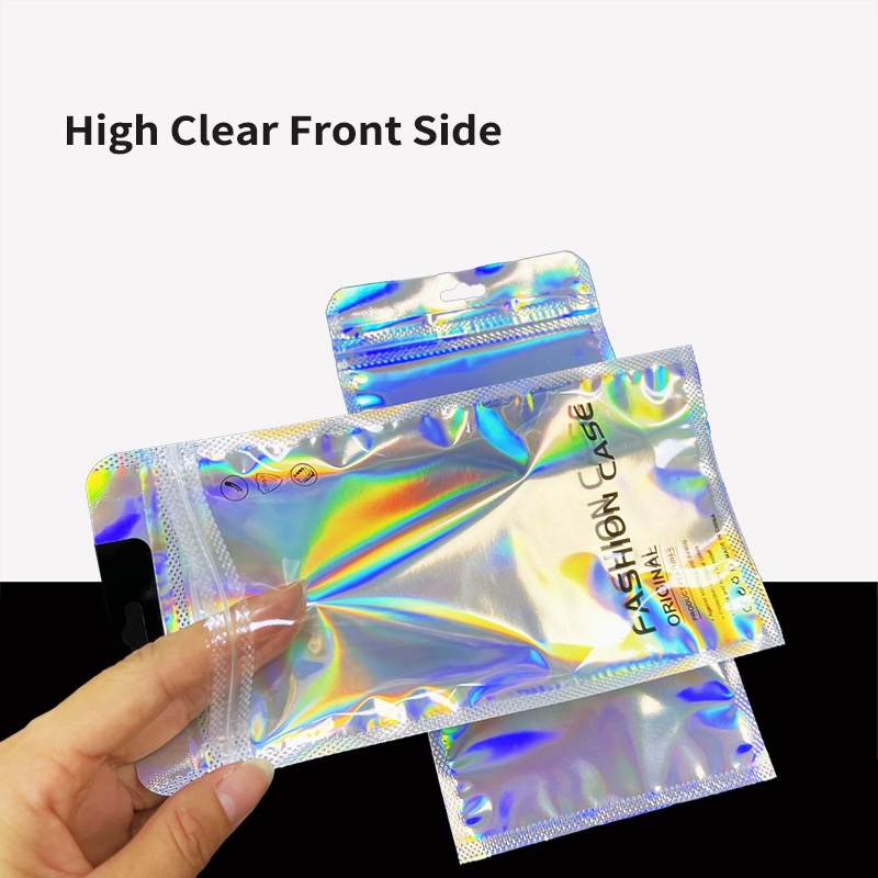 Laser Mobile Phone Case Packaging Bag Gold Transparent Aluminum Foil Case Plastic Self sealing Bag LX6073