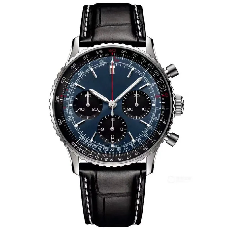 Montre chronographe pour hommes, bracelet en cuir de 50mm, bleu, noir, saphir, Super lumineuse, de luxe, 2023