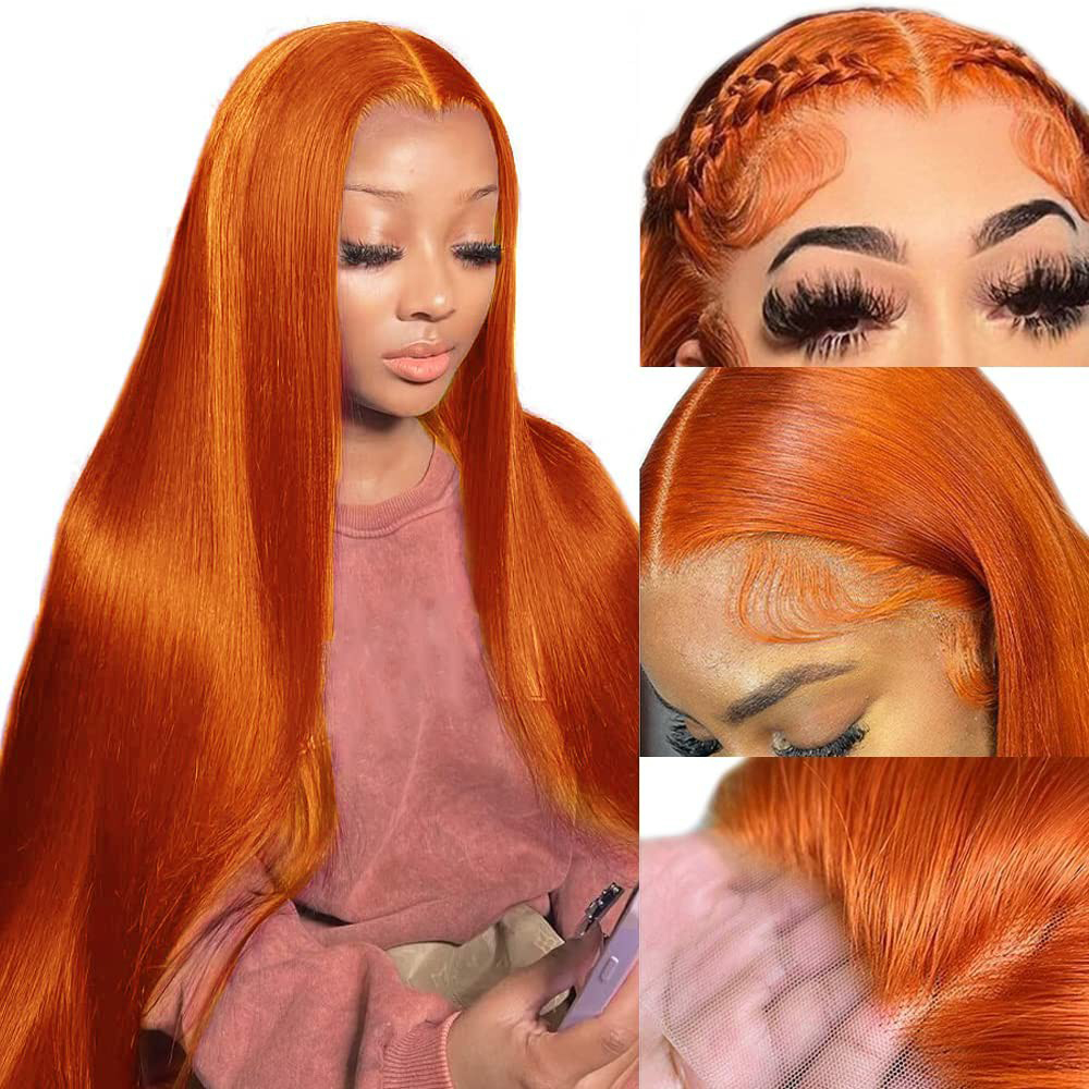 HD Transparent Lace Front Human Hair Wigs for Women Ginger Orange Brazilian Bone Straight 13X4 13X6 Lace Frontal Wig Glueless