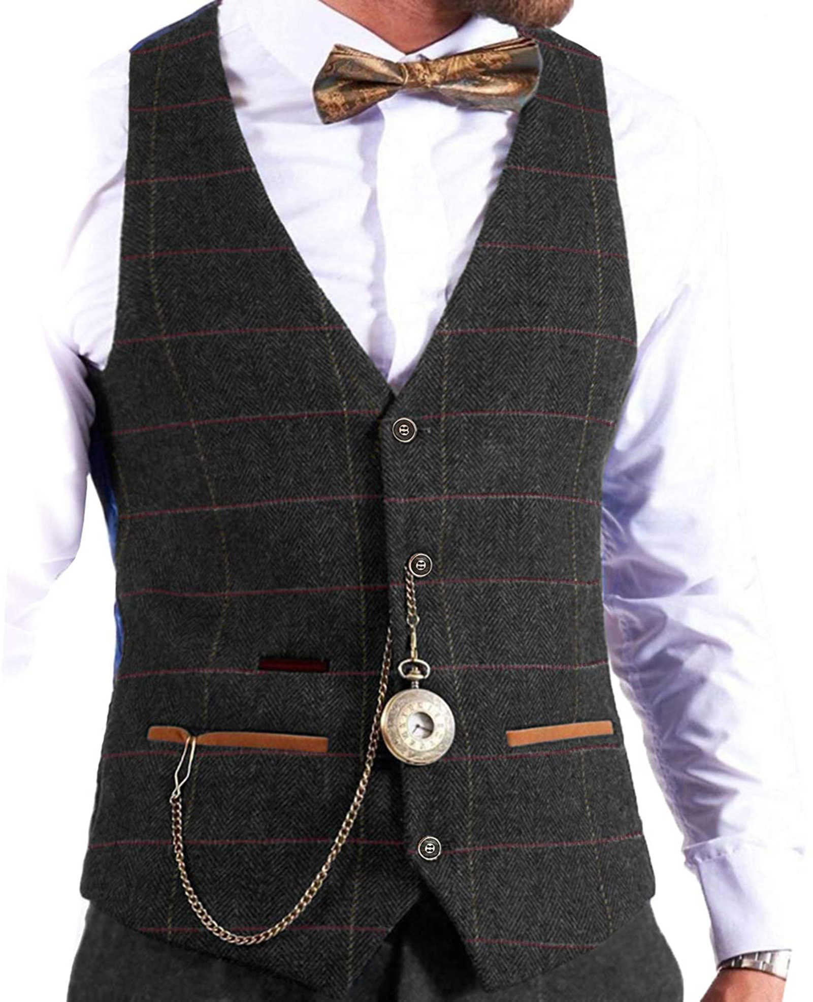 Vintage Mens Vest Plaid Wool Vest Tweed Waistcoat Wool Groomsmen Suits Vest For Wedding Plus Size Brun/Black/Teal/Green/Grey HKD230828