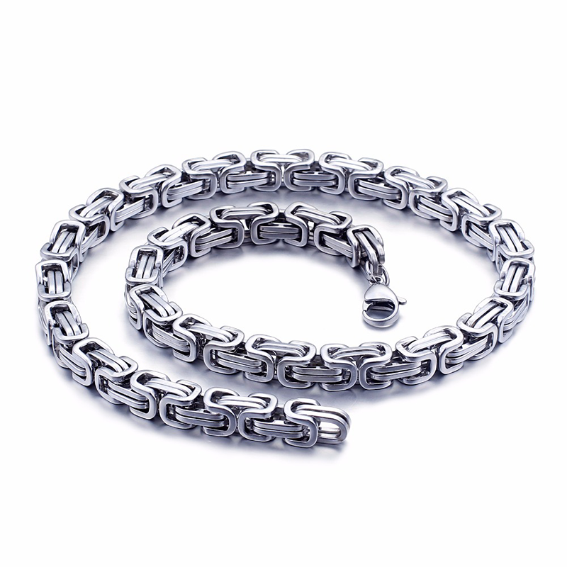 Bracciale con collana a catena bizantina re in acciaio inossidabile argento largo 5mm6mm8mm Gioielli da uomo fatti a mano9370200