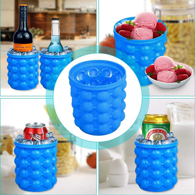 Portable 2 in 1 Large Silicone Ice Bucket Mold with Lid Space Saving Cube Maker Tools for Kitchen Party Barware HKD230828