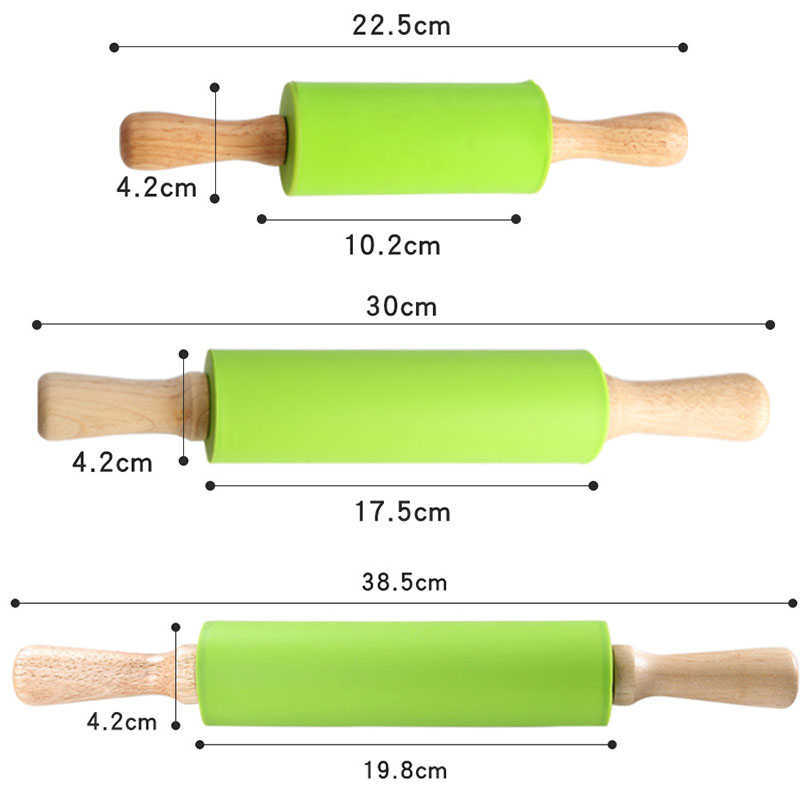 Non-Stick Wooden Handle Pin Pastry Dough Flour Roller Silicone Rolling Pin Kitchen Baking Cooking Tools Christmas Rolling Pin HKD230828