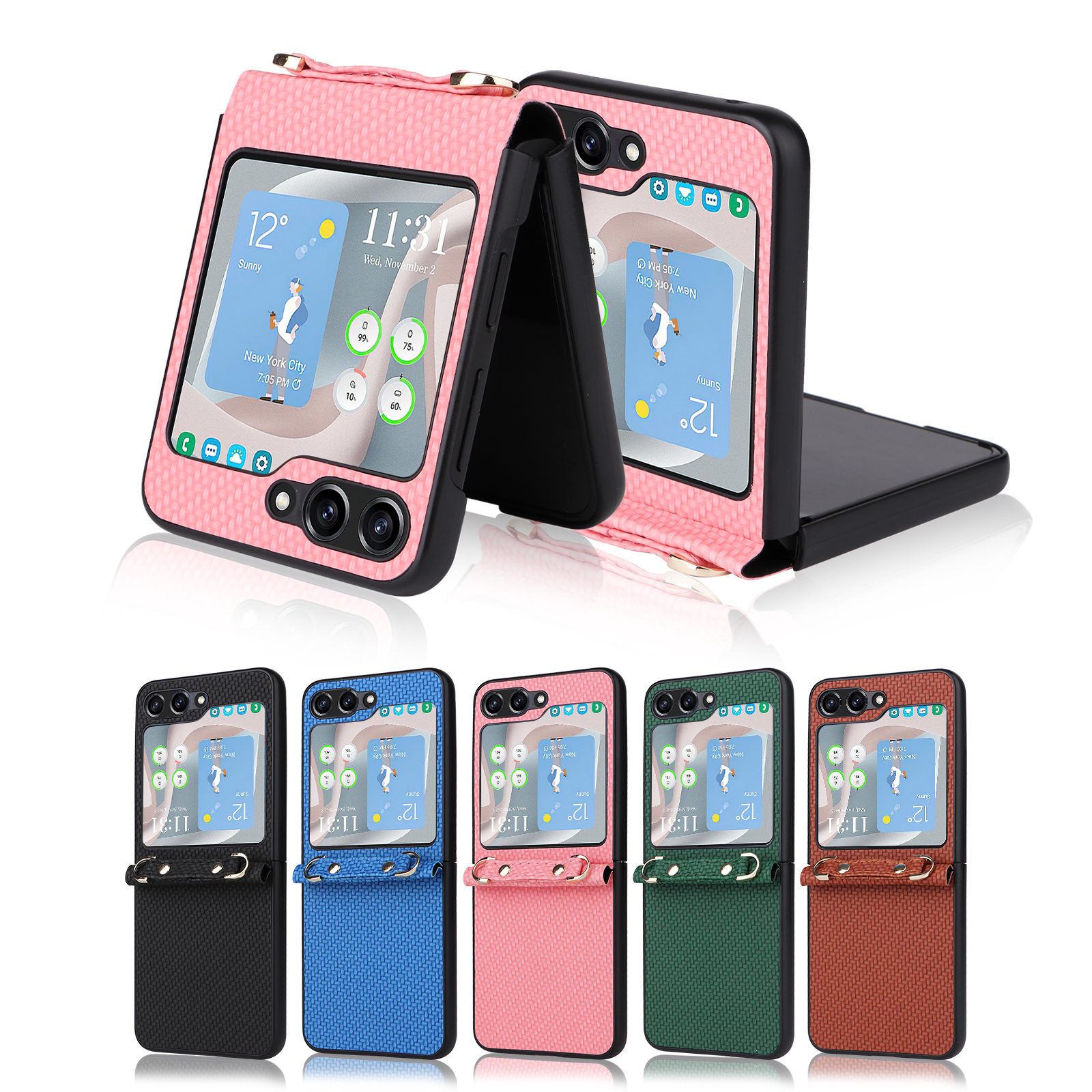 Pu Leather for Samsung Galaxy Z Flip 5 Case Lanyard وحدانية الحماية القابلة للطي