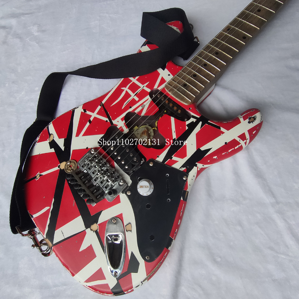 Eddie Relic van Halen 82 -letnia wersja Franken Electric/White Black Stripe/Heavy Aged/