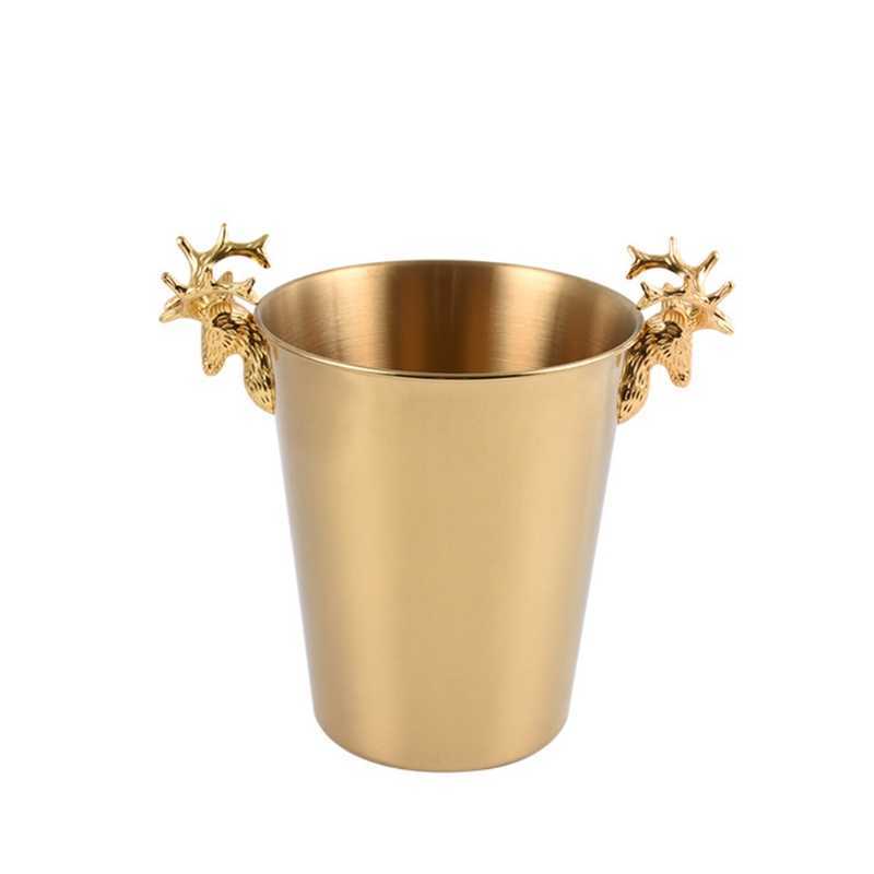 Red Wine Western Stainless Steel Ice Bucket Elk Carving Bucket for Beer and Wine Chilling Golden/Silver Dropshipping HKD230828