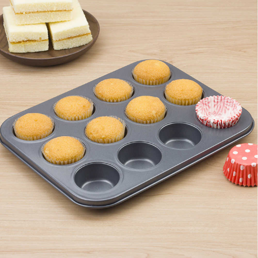 12 koppar DIY Cupcake Baking Tray Tools Non-Stick Steel Mold Baking Tray Dish Muffin Cake Mold Runda Biscuit Pan Tools HKD230828