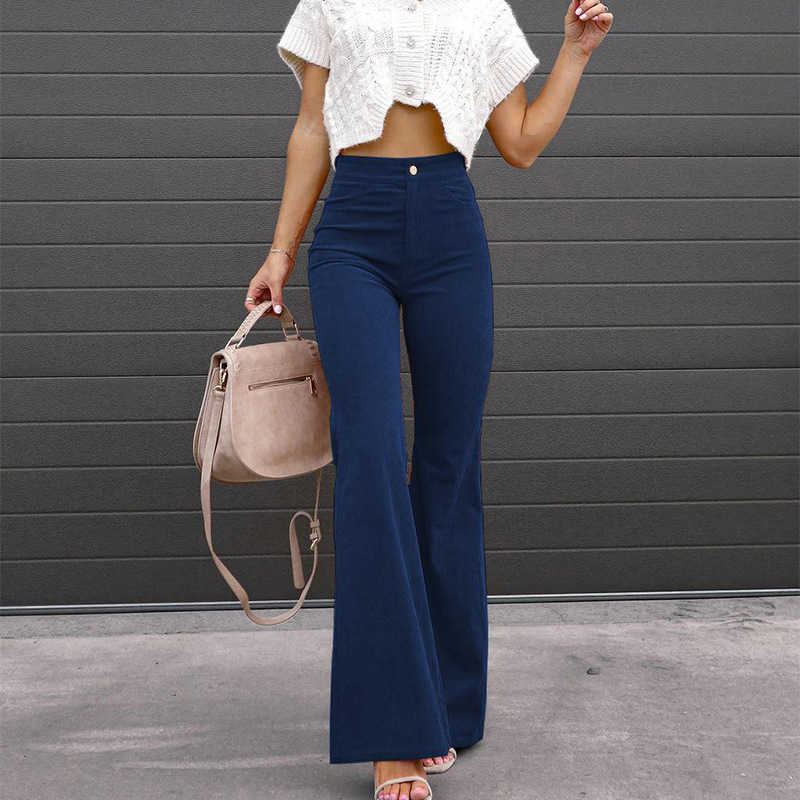 Women's Pants Capris Corduroy Flare Pants Women's Solid High Waist Casual Wear Ultra Thin Fit Simple Button Flight Women's Wear T230825