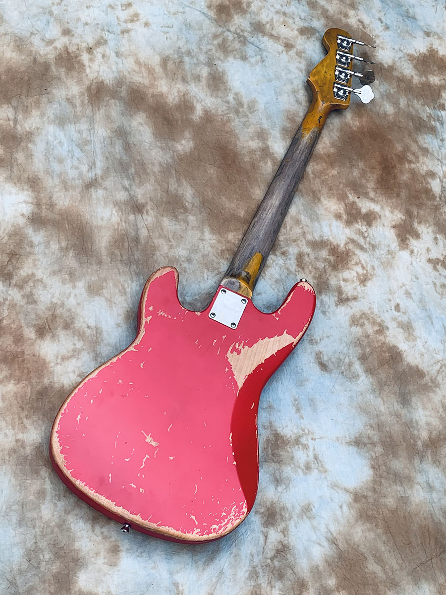 Custom Electric Bass Guitar, 4 String, Aged Relic Candy Apple JAZZ, Red, High Quality, Best Price