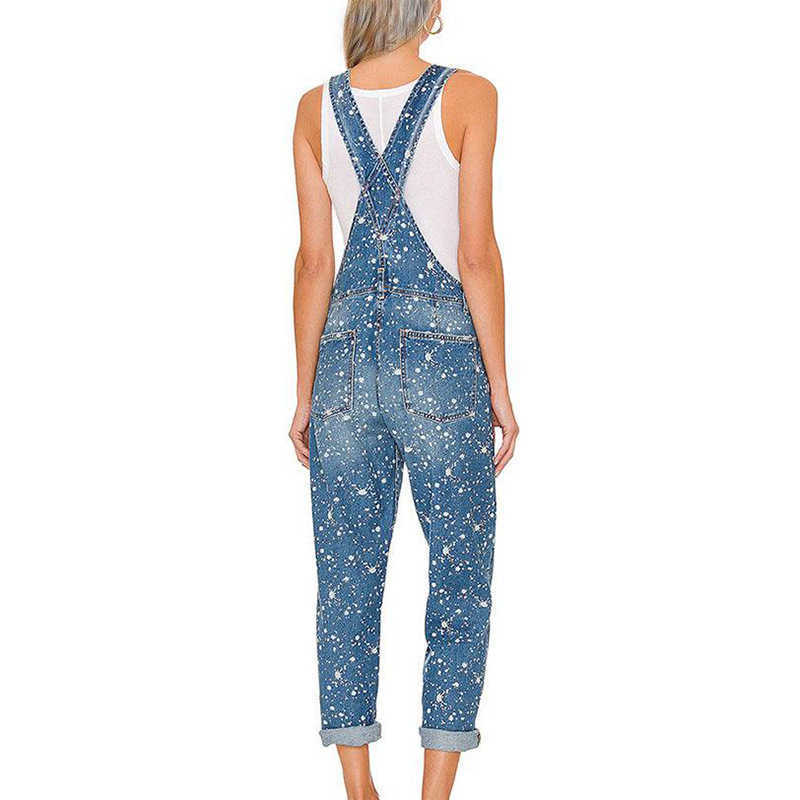 Jumpsuits für Frauen ROMPER 2023 BodySuit Mode Frauenstraße lose Taille hohe Taillenpolka Dot Print Denimhose T230825