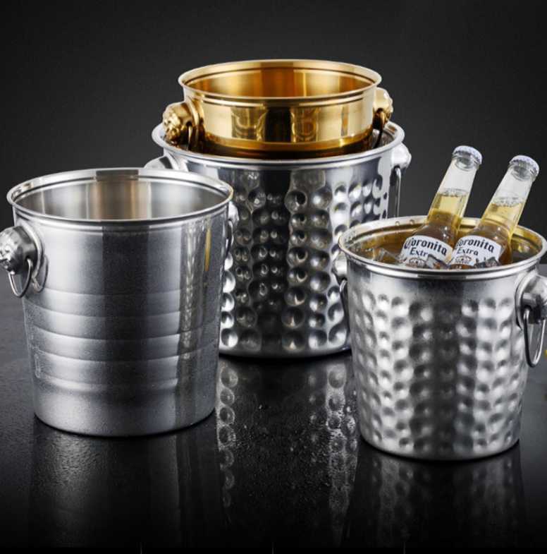 Gold Golden Thick Tiger Head Stainless Steel Ice Punch Bucket Wine Beer Cooler Champagne Cooler Party KTV Deer ear ice bucket HKD230828