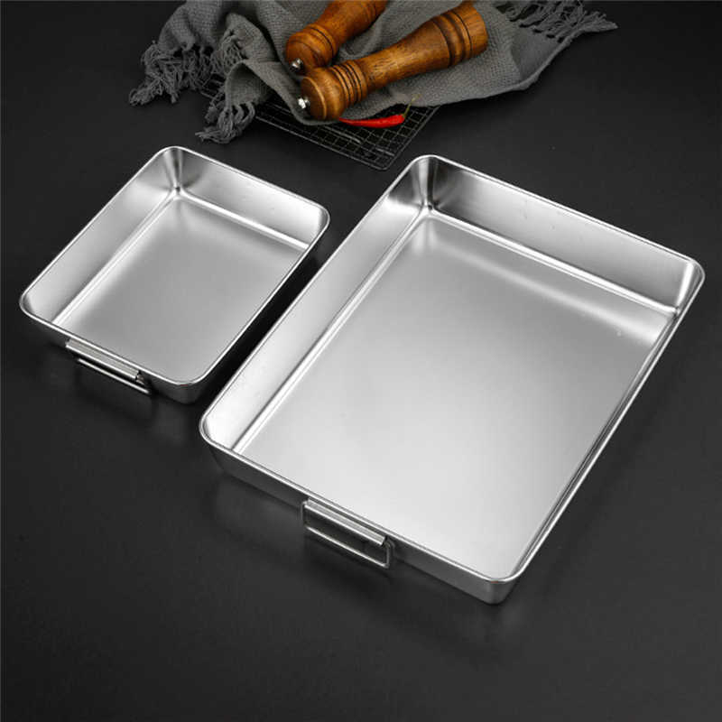 Teglia rettangolare in acciaio inossidabile alimenti Barbecue Bakeware Piastra pane alla frutta con manico Utensili da cucina padella profonda HKD230828