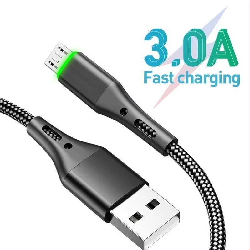 Lumière LED 3A Type C câbles Micro USB Charge rapide pour Samsung Android cordon de téléphone portable câble de Charge tressé