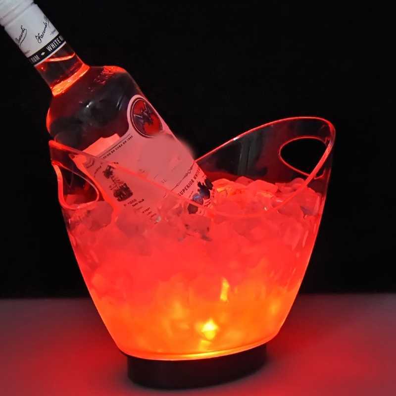 Led buz kovaları temiz plastik buz kovası renkleri değiştirme led soğutucu kova şampanya şarap içecekler bira şişe mutfak HKD230828