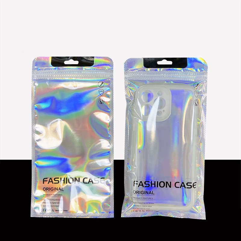 Laser Mobile Phone Case Packaging Bag Gold Transparent Aluminum Foil Case Plastic Self sealing Bag LX6073