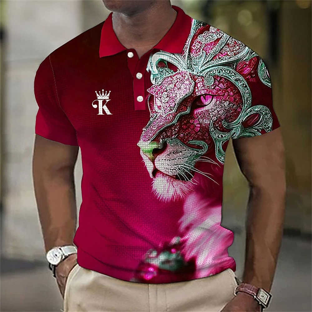Animal Hommes Polo Chemise 3d Lion Impression Casual Quotidien Revers Tops T-shirts Bête Féroce T-shirt Pour Homme Vêtements D'été Manches Courtes HKD230825