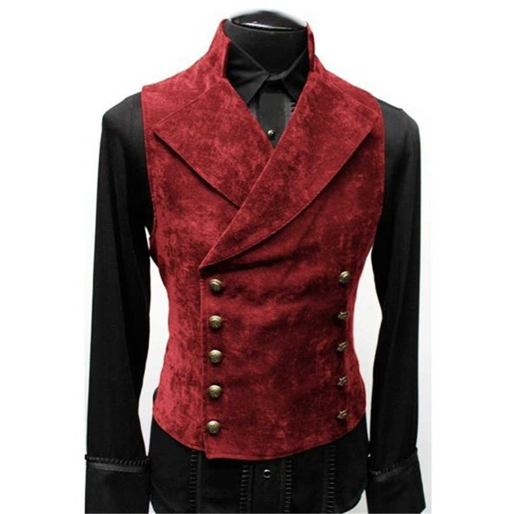 Mens Double Breasted Gothic Steampunk Velvet Vest Stand Collar Medieval Victorian Waistcoat Stage Cosplay Prom Costume Leather HKD230828