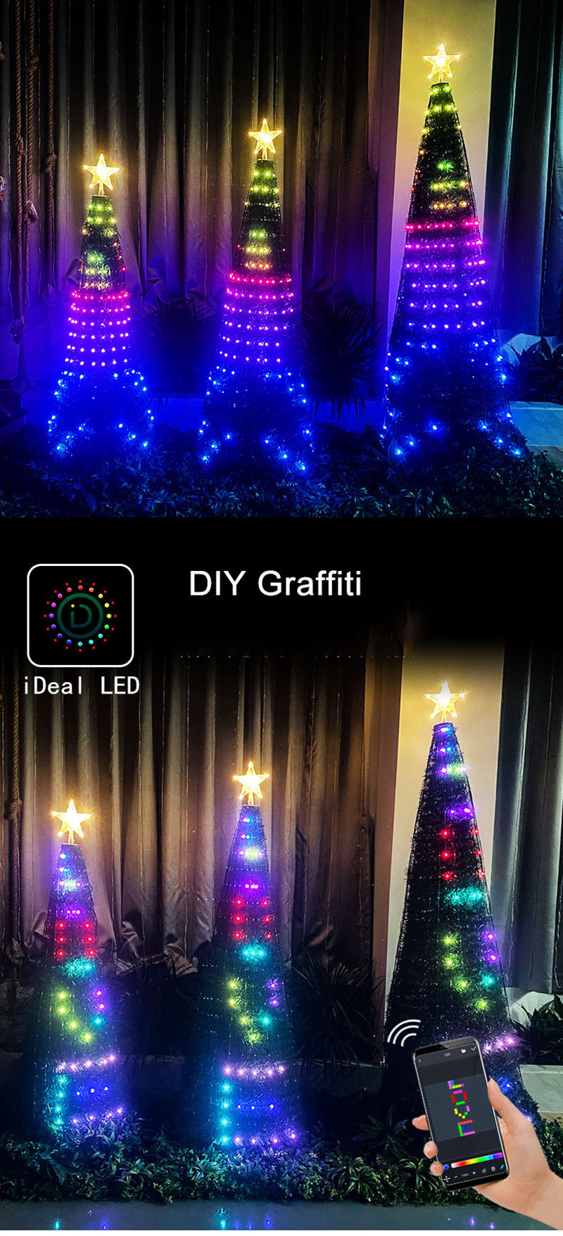 App Smart Christmas Tree Lights RGBIC Cone Tower Form Color förändrade färgglada LED -strängljusdekoration