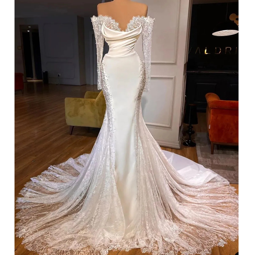 Elegant 2023 Princess Mermaid Wedding Dresses Off The Shoulder Long Sleeve Lace Bridal Gowns Vestidos De Noiva Bridal Gown Custom Made