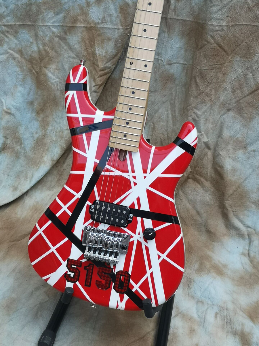Guitare électrique personnalisée 5150 rayée, Eddie Van Halen, corps en frêne, haute qualité