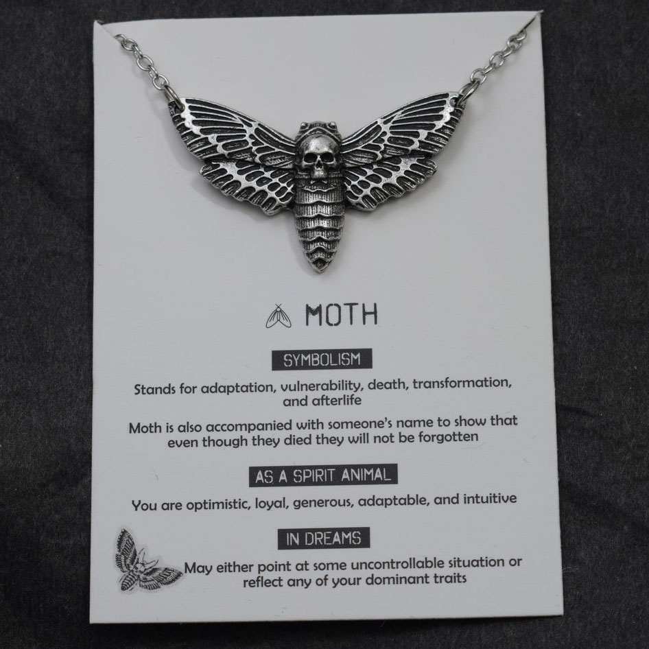 Sterfgevallen hoofd schedel Moth ketting met kaart wedergeboorte betekenis cadeau voor haar