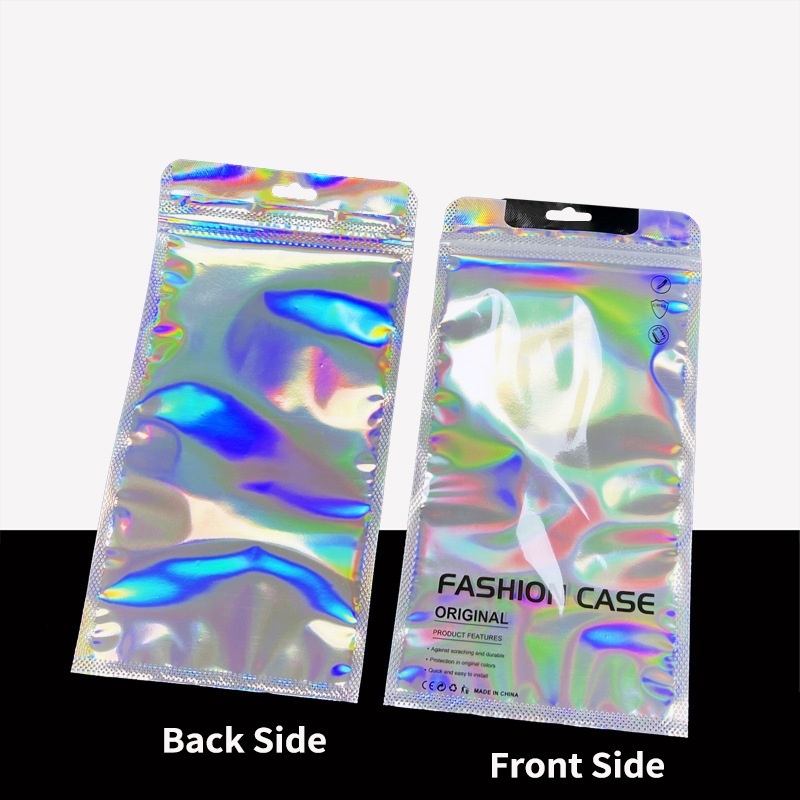 Laser Mobile Phone Case Packaging Bag Gold Transparent Aluminum Foil Case Plastic Self sealing Bag LX6073