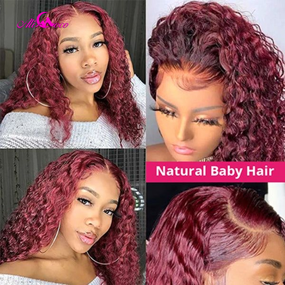 180 Density 99J Burgundy Short Curly Bob Wig 13X4 Lace Frontal Wigs for Women Brazilian Remy Bob Lace Front Wig Preplucked