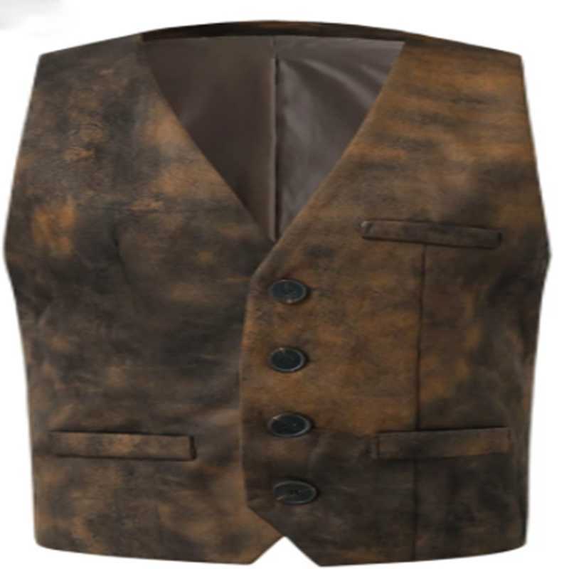 Erkekler Retro İnek Deri Takım Yelek Steampunk Batı Kovboy Stil Yelek S-XXXL HKD230828