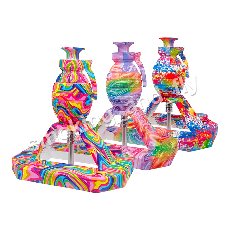 Tubo de silicone coletor de néctar granada com ponta de aço inoxidável e ferramenta dabber acessório de fumaça silicone bong dab oil rig