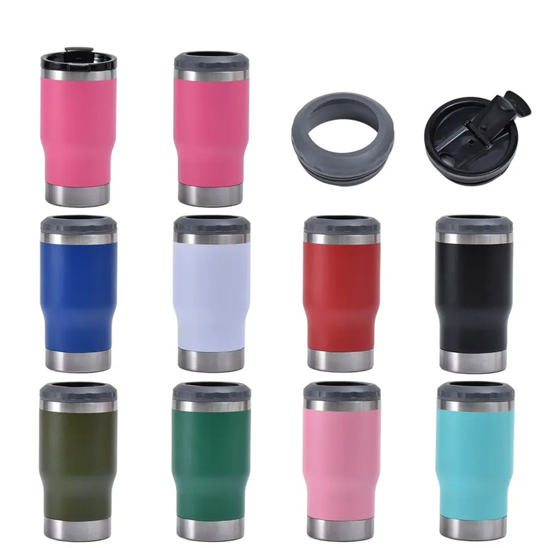 14 oz Soğutucu Kahve Bardakları Tumbler Paslanmaz Çelik 12oz İnce Soğuk Bira Şişesi Tutucu Açıcı Çift Duvar Vakum Yalıtımlı İçme Kupaları İki Kapaklı