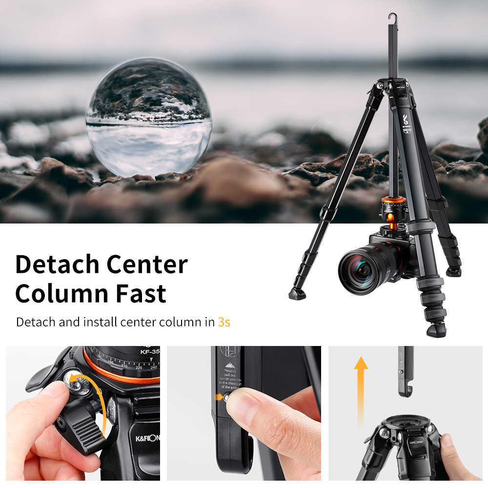 K F CONCEPT 70inch Camera Tripod Aluminum Alloy 15kg Load Capacity Travel Tripod with Carrying Bag for DSLR Cameras Camcorder