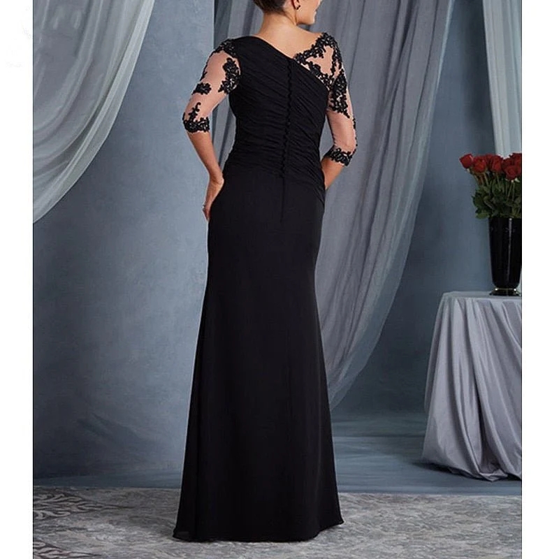 2023 Mother Of Bride Dresses Scoop Neck Half Sleeves Floor Length ruffles Plus Size Bride Dress