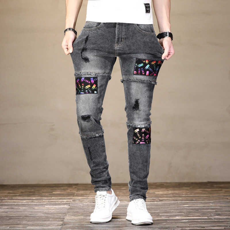 Jean Patchwork coloré pour hommes, pantalon en Denim déchiré de haute qualité, léger et luxueux, à la mode, pour motard; 230829 HKD