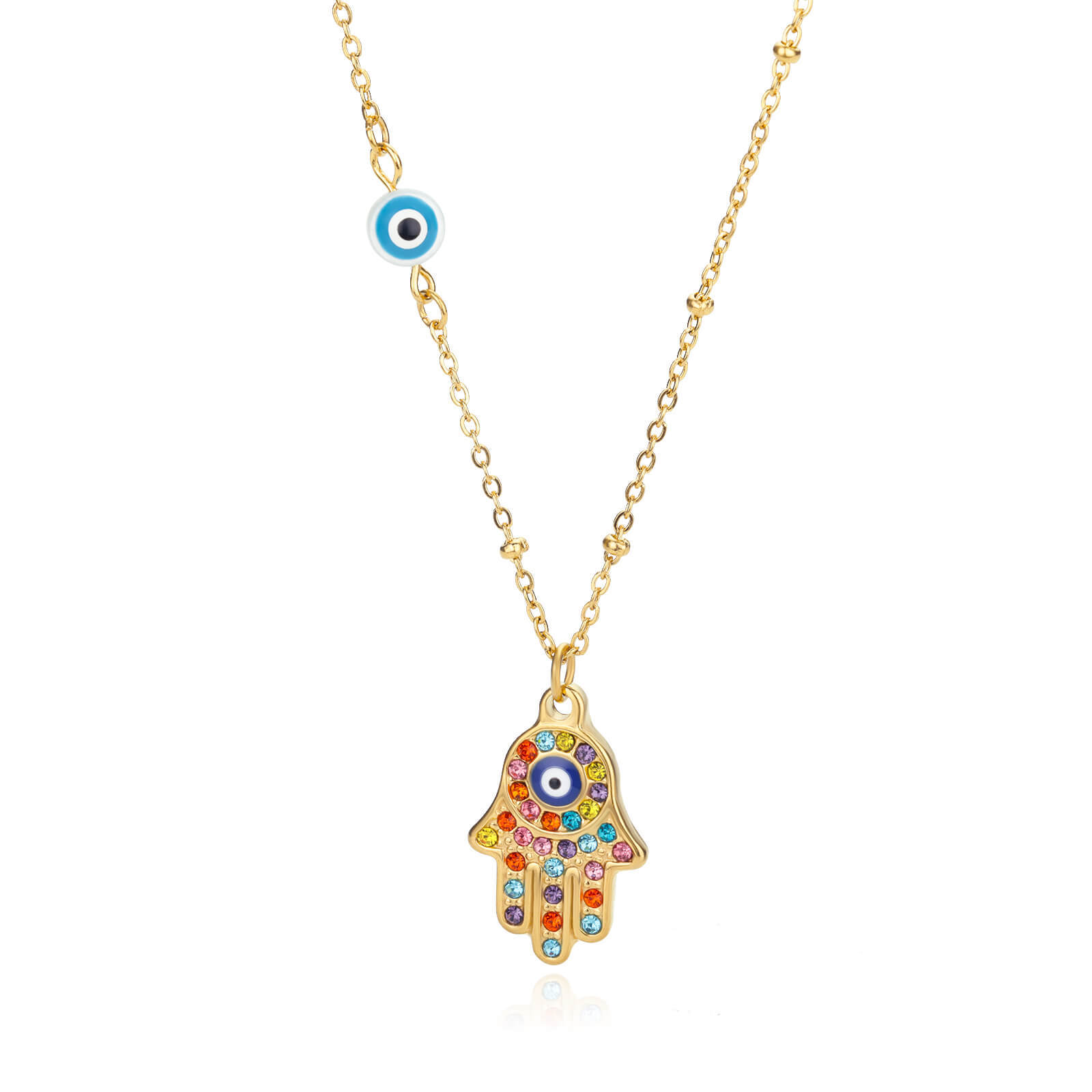 Collier avec pendentif en Zircon bleu mauvais œil, œil turc, chaîne à main de Fatima, ras du cou, bijoux pour femmes