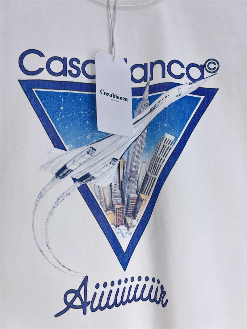T-shirts pour hommes Bonne qualité Casablanca Triangle Avion Mode T-shirts Hommes Blanc Casual Tee Confortable Tissu Femmes À Manches Courtes