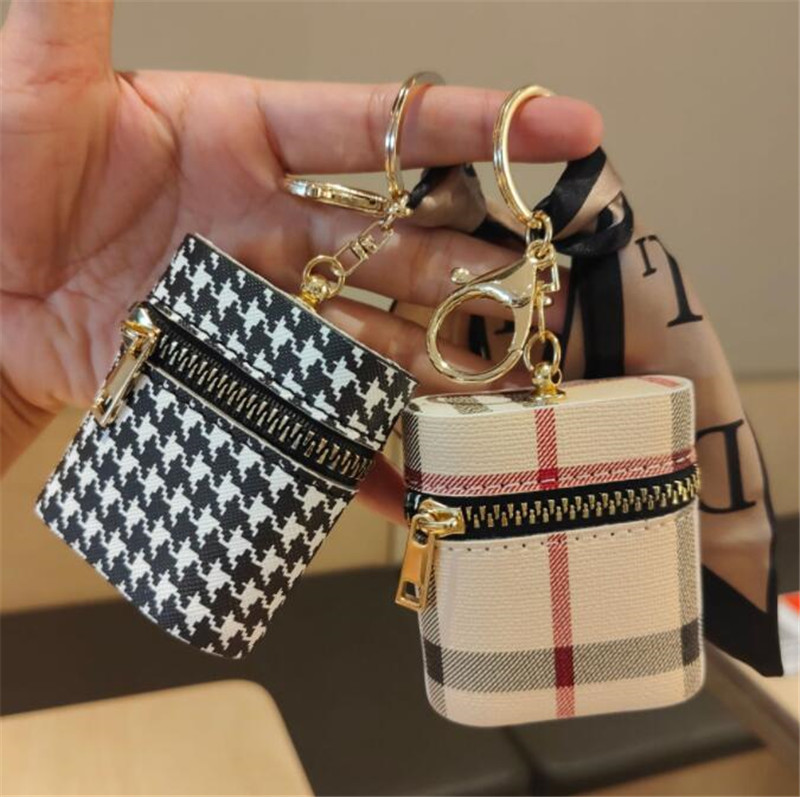 Creativity Presbyopia Car Keychain Coin Purse Pendant Charm Jewelry Keyring Holder PU Leather Flower Grid Designer Metal Key Chain