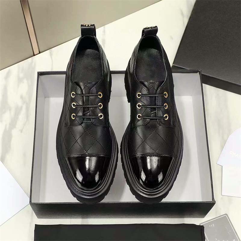 100% leather women's loafers Spring and Autumn luxury designer fashion dress lace buckle diamond check party shoes chunky heel matching color women's leather strap box