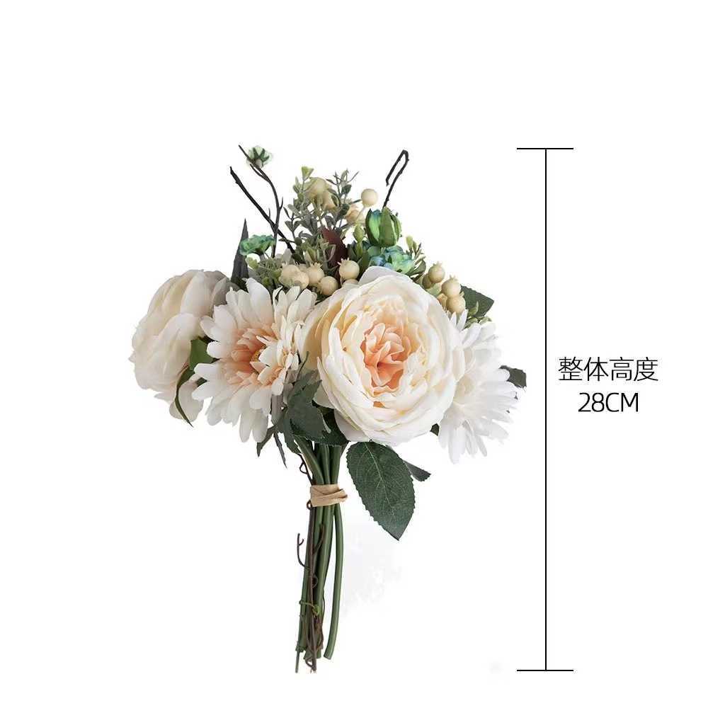 Artificielle Rose Fleurs Pas Cher Automne Décoration Blanc De Mariage Maison De Noël Automne Faux Bouquet De Fleurs Artisanat Couronne Fournitures HKD230829