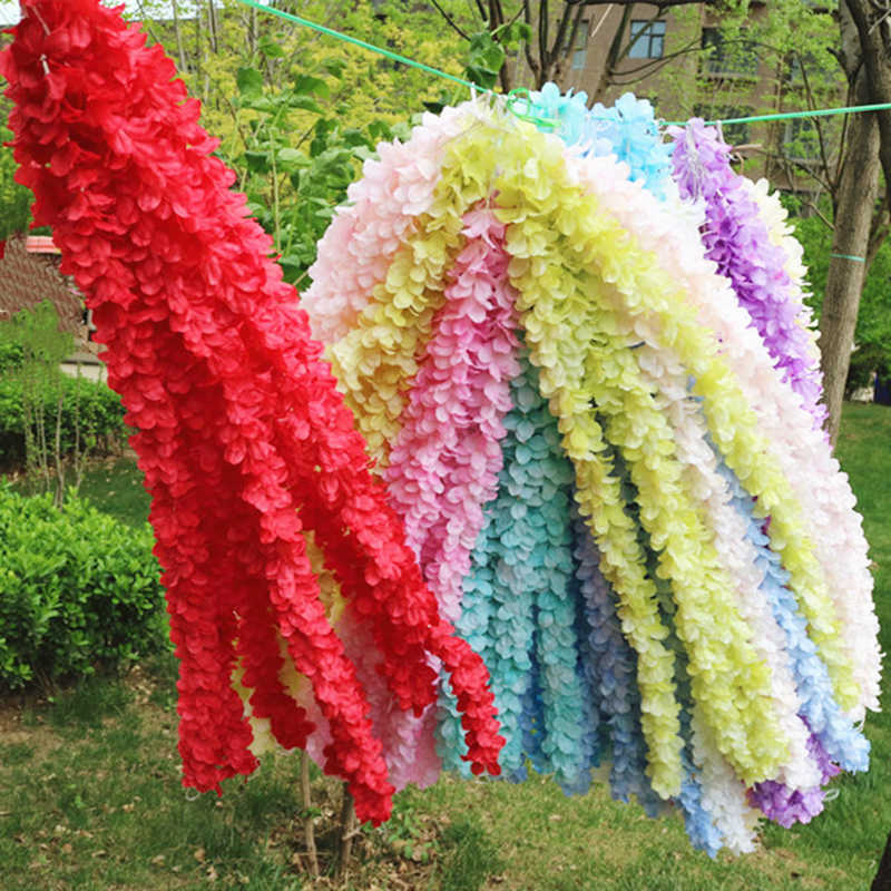 / Artificial Wisteria Flower Orchid Vine Ceiling Decor Garland Hanging Fake Flowers for Party Wedding Rattan Silk HKD230829