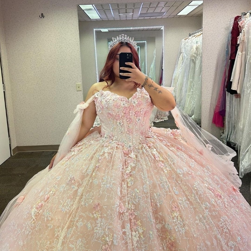 Vestido mexicano de 15 anos rosa charro quinceanera vestidos com manto renda applqiued flor espartilho doce abiti da cerimonia16 vestido