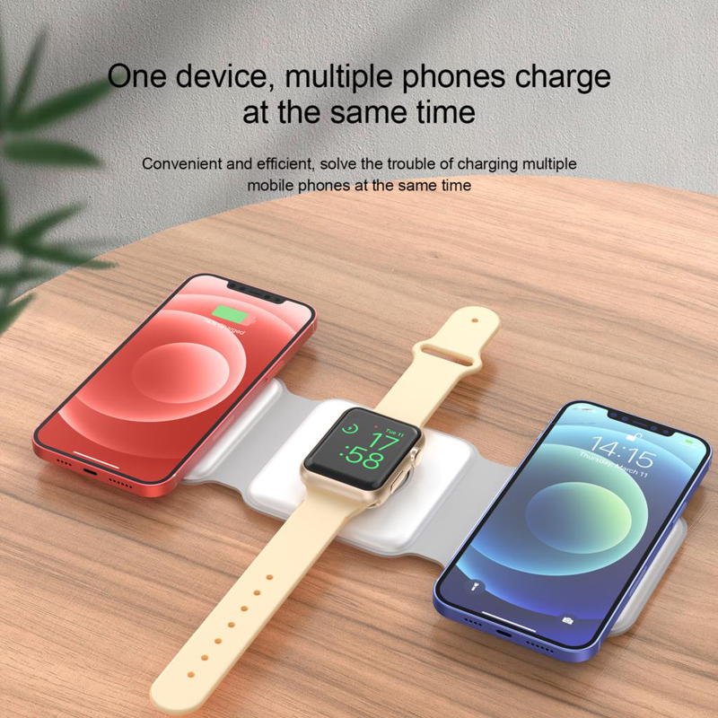 3 in 1 Foldable Fast Wireless Charger for iPhone 15 14/Pro/Max/Plus/13/12 Series for AirPods 3/2 Pro for Apple Watch/iWatch Trip Charger