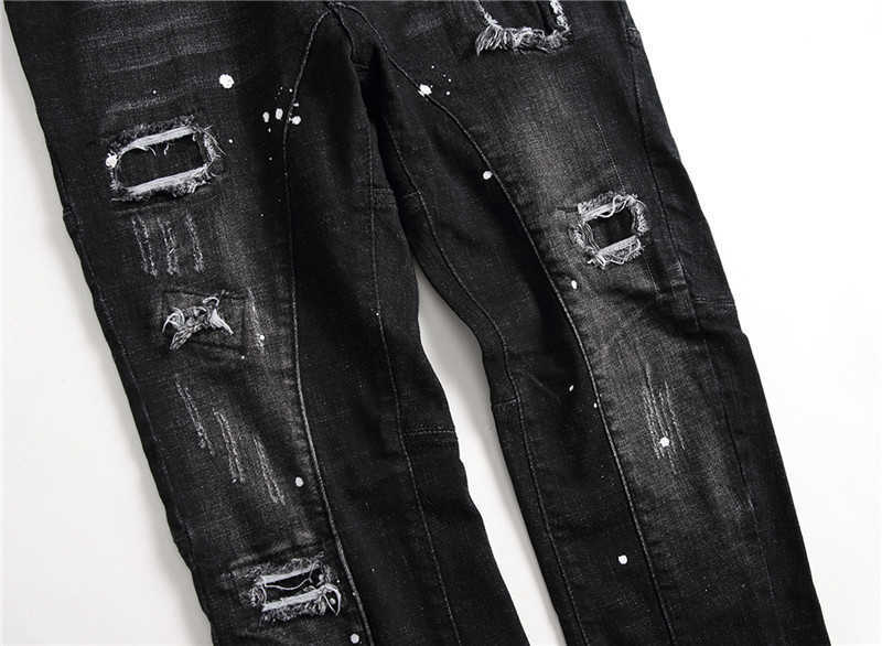 Mens Luxury Classic Black Jeans Slim-Fit Stretch Denim Pants Stylish Distressed Casual Pants Youth Fashion Must; HKD230829